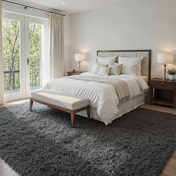 5x7 Fluffy Shag Area Rugs for Living Room Bedroom: Soft Plush Carpet Grey | - Image 2