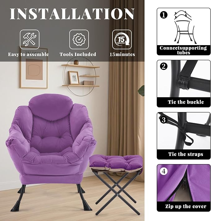 Lazy Chair with Ottoman, Comfy Reading Chair, Lounge Chair - Image 6