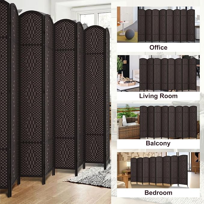 RHF Room Divider Panel, 8 Panel Partition Room Dividers Screen, Dark Mocha | - Image 5