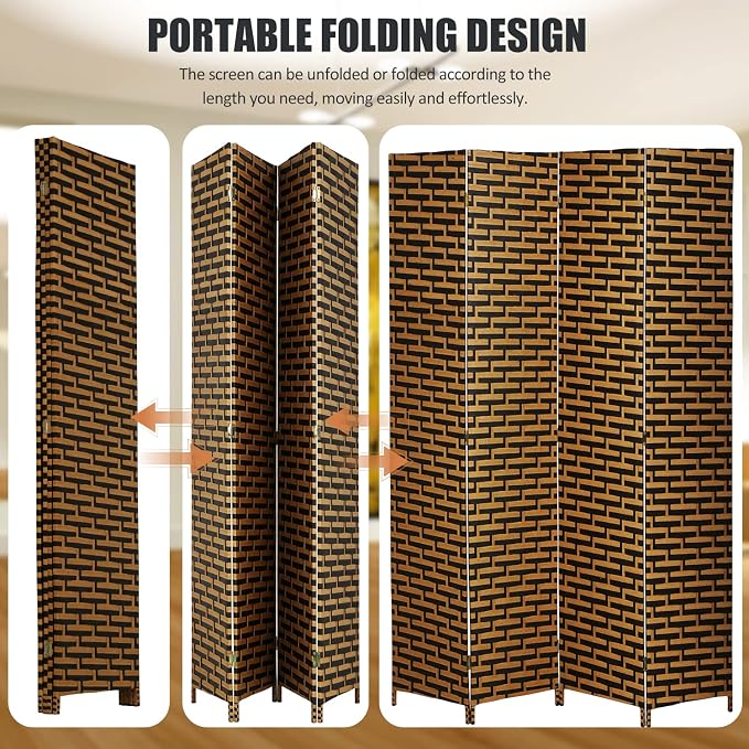 Room Divider, 4 Panels 6FT Folding Privacy Screen Room Divider | Wall Wood Mesh - Image 3