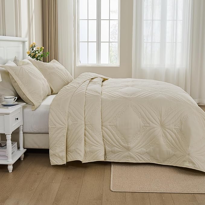 Kingnex Oversized King Bedspreads 128x120 Ultrasonic Quilted Beige | Extra Wide - Image 5