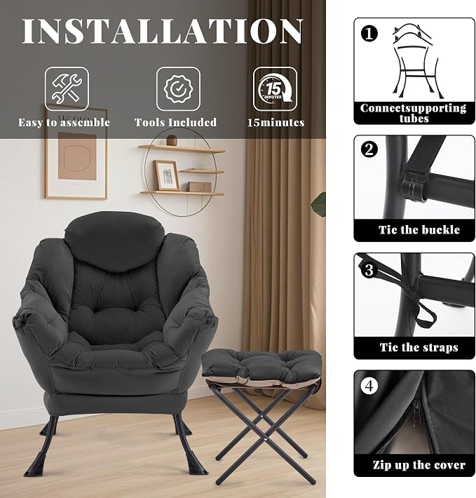 Lazy Chair with Ottoman, Comfy Reading Chair, Lounge Chair - Image 8