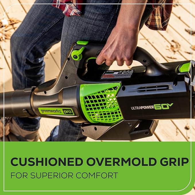 Greenworks 60V 450 CFM Cordless Leaf Blower, 2.0 Ah Battery and Rapid Charger