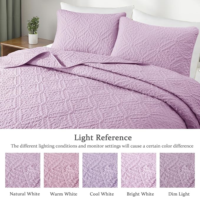 Exclusivo Mezcla California King Quilt Set, Lilac | Lightweight Soft Bedspreads - Image 3
