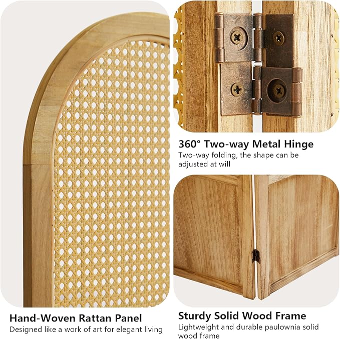 6 Panel Rattan Room Divider Screen, Boho Folding Privacy Screen | Decorative - Image 5