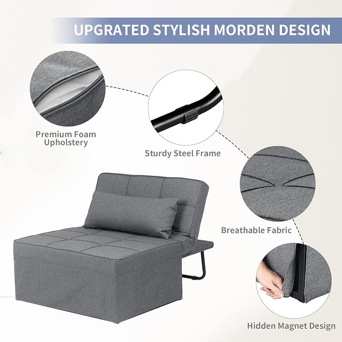 Sofa Bed, Convertible Chair 4 in 1 Multi-Function Modern Folding Ottoman Guest - Image 5