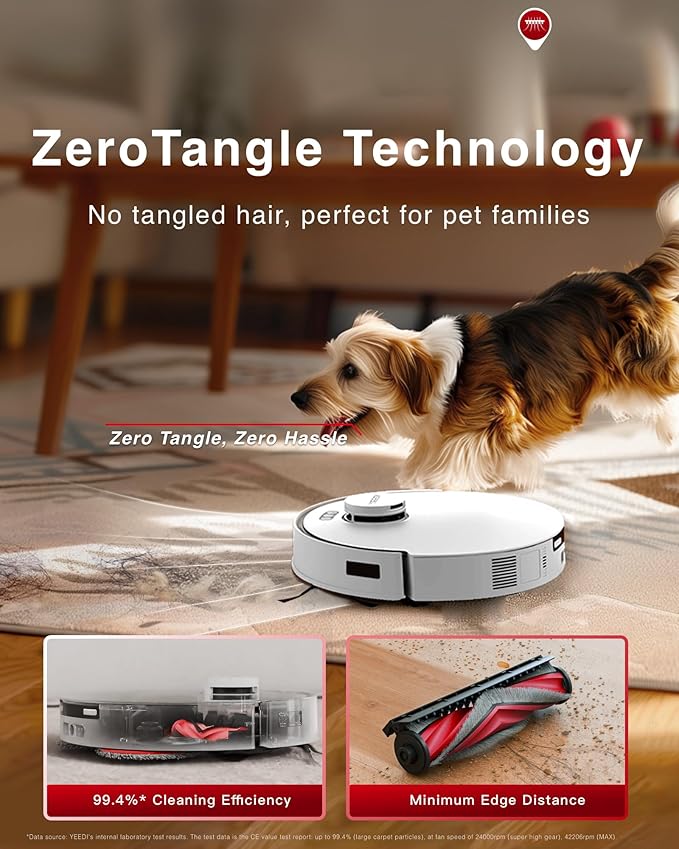 Yeedi M12 Ultra Plus Robot Vacuum & Mop – White Upgraded Version | 11800Pa Stronger Suction, ZeroTangle Hair-Free Brush, Includes 4 Dust Bags, Auto Hot-Water Mop Wash & Dry