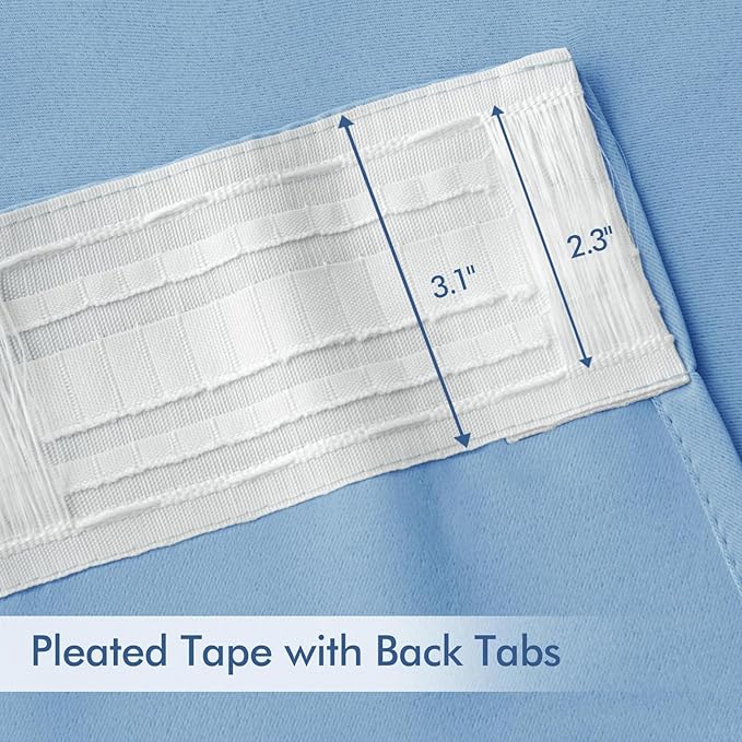 MIULEE Sky Blue Back Tab Blackout Curtains 52x108 Inch Long 2 Panels Set | Rod - Image 4