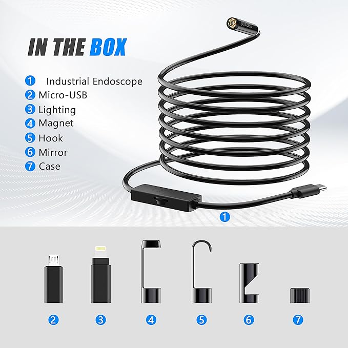 1920P Snake Inspection Borescope, Pancellent Type C Endoscope, Scope Camera with 8 LED Lights for Android and iOS Smartphone, iPhone, iPad, Samsung (16.5 FT/5M)