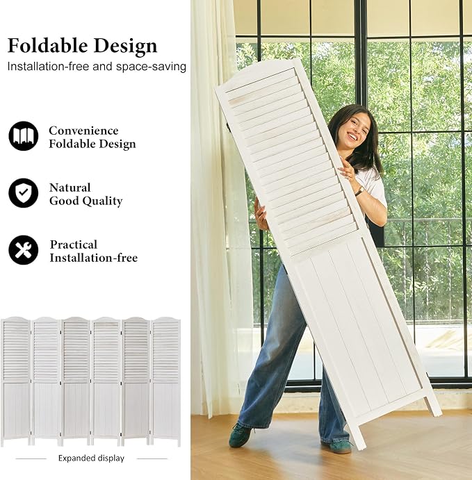 Room Dividers, 5.75Ft Individual Privacy Screens Foldable Wooden Louver & MDF - Image 4