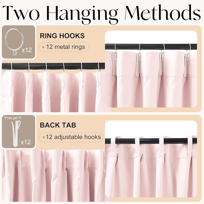 Etherealveil Baby Pink Pinch Pleated Blackout Curtains 2 Panels 40"x63" | Back - Image 5