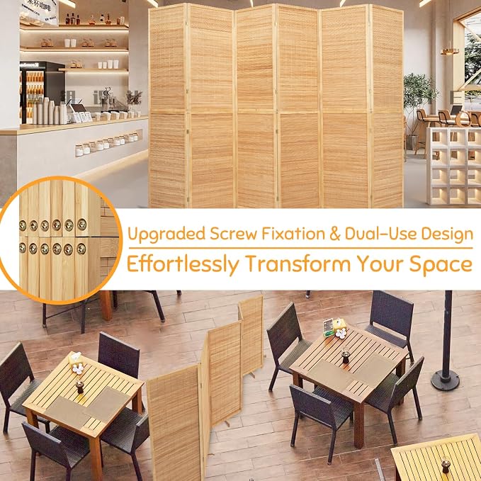Bamboo Mesh Woven Room Divider 5.6FT, 6 Panel Folding Privacy Screen, Folding - Image 7
