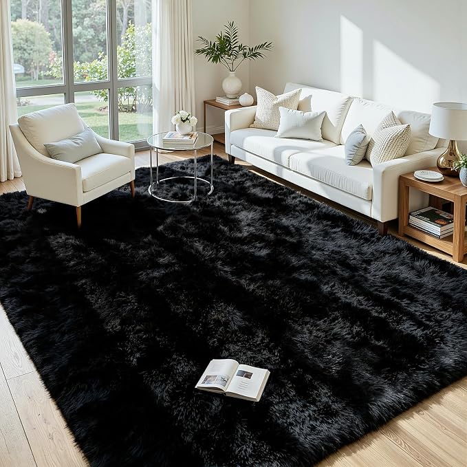 5x7 Fluffy Area Rug for Living Room: Soft Non-Slip Black Bedroom Carpet | Ultra by Oriannal