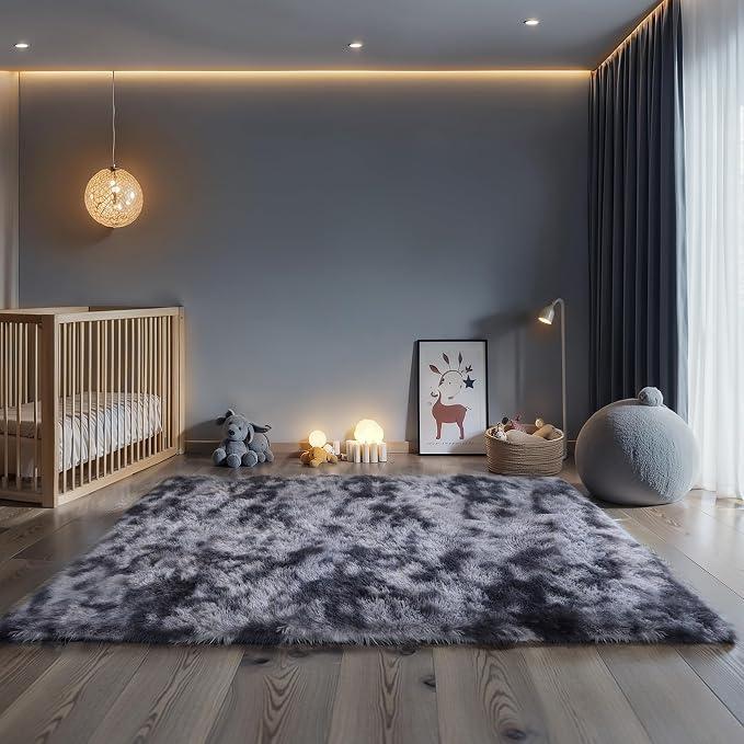 5x8 Dark Grey Fluffy Shag Rug for Bedroom, Plush Washable Carpet | Area Rug for - Image 5