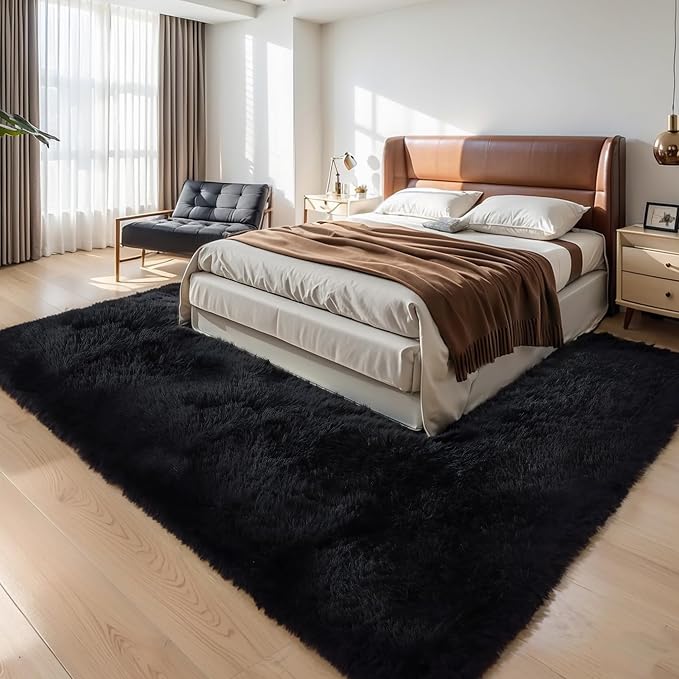3x5 Thick Black Fluffy Shag Rug - Image 6