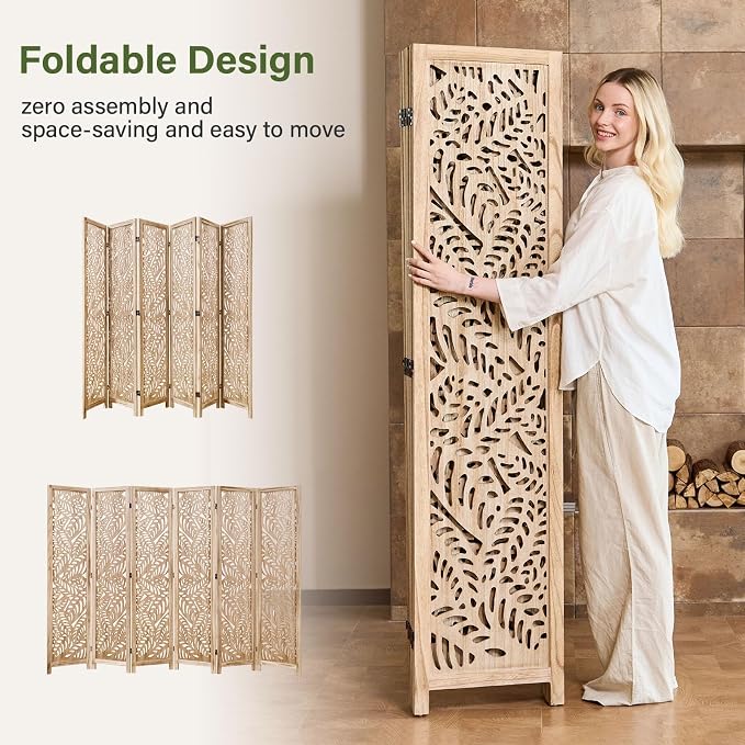 Leaf-Carved Room Divider Privacy Screen - Image 3