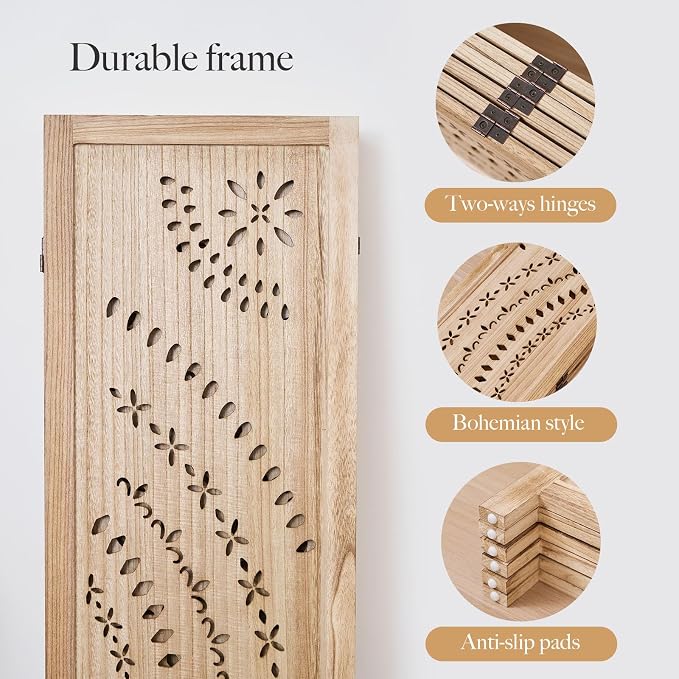 66.9Inch Folding Room Divider, 6 Panels Wood Carved Privacy Screens, Free - Image 6