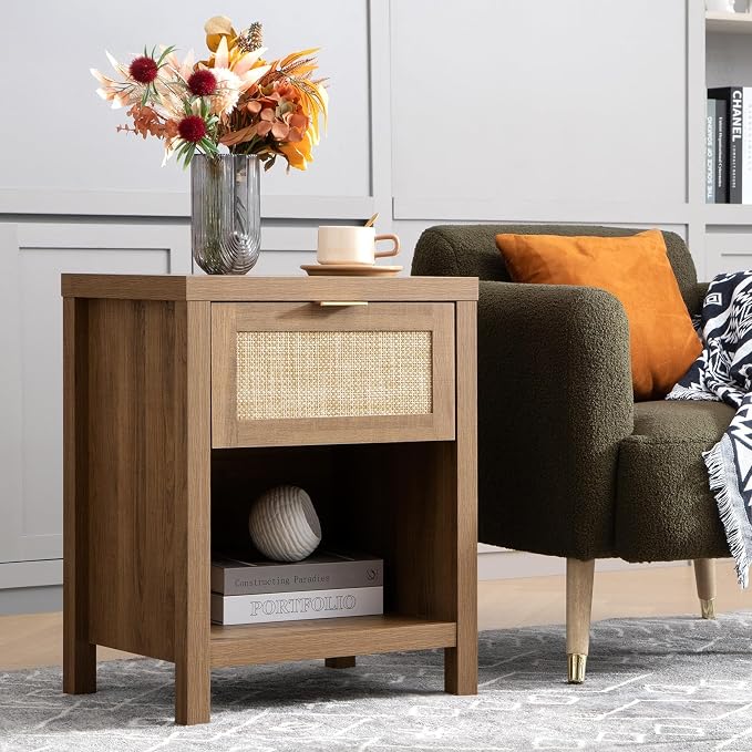 SICOTAS Night Stand Set 2 Rattan Nightstands - Image 7