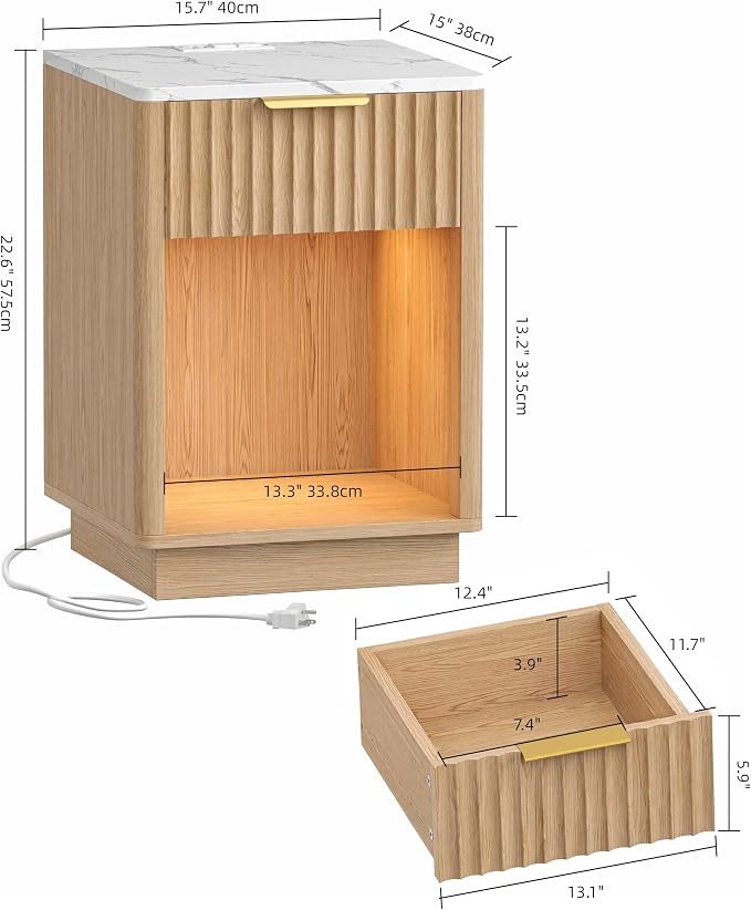 Akxomel Fluted Nightstand Bedside Table - Image 3