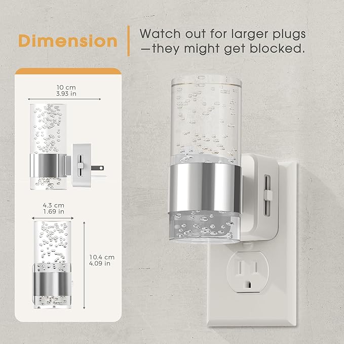 Briignite Night Light, 2 Pack Dimmable Night Lights Plug into Wall, Bubble Night Light with 0-100 LM Adjustable Brightness, Automatic Night Lights with Dusk to Dawn Sensor, for Bathroom Hallway
