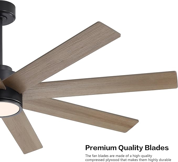 WINGBO 72" Large DC Ceiling Fans with Lights and Remote, 3 Downrods, 8 Plywood Blades, 6-Speeds Reversible DC Motor, 3CCT, Indoor Ceiling Fan for Bedroom Living Room Patio, Black and Gray