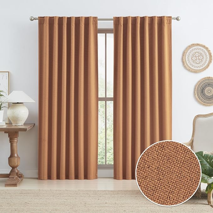 96 Inch Burnt Orange Blackout Curtains Linen 2 Panels Set 8 FT Length by KEQIAOSUOCAI