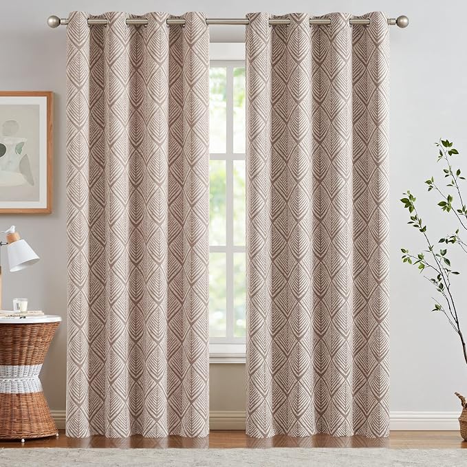 jinchan Brown Blackout Curtains Geometric Patterns Grommet 84 inch 2 Panels | - Image 2