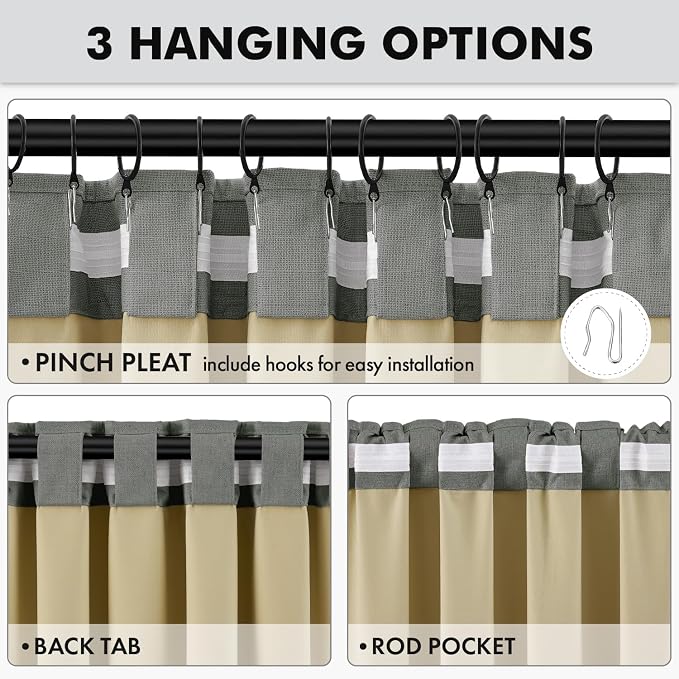 MIULEE 100% Blackout Linen Curtains 42 x 72 Inch Dark Grey 2 Panels | Thermal - Image 5