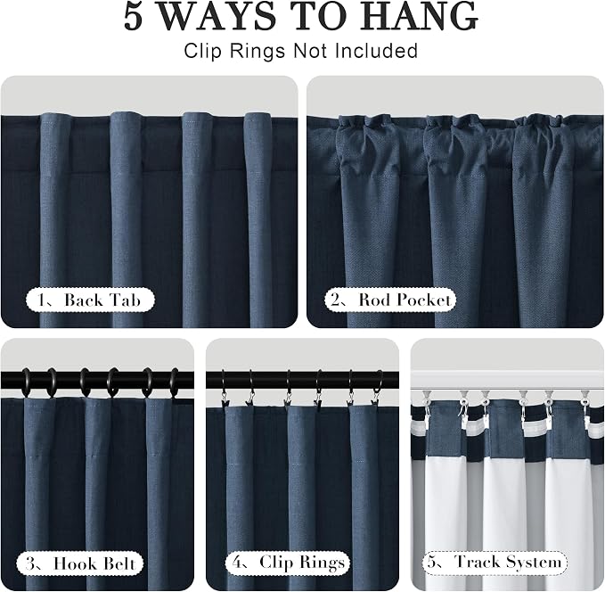 Joywell 100% Blackout Linen Curtains 84 Inch Long - Image 2
