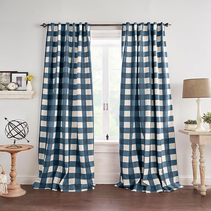 Grainger Buffalo Check Blackout Window Curtain, Indigo by ElreneHomeFashions
