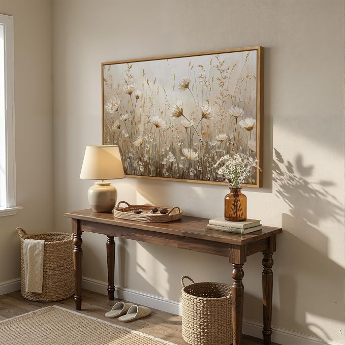 Framed Vintage Rustic Neutral Floral Wall Art - Image 4