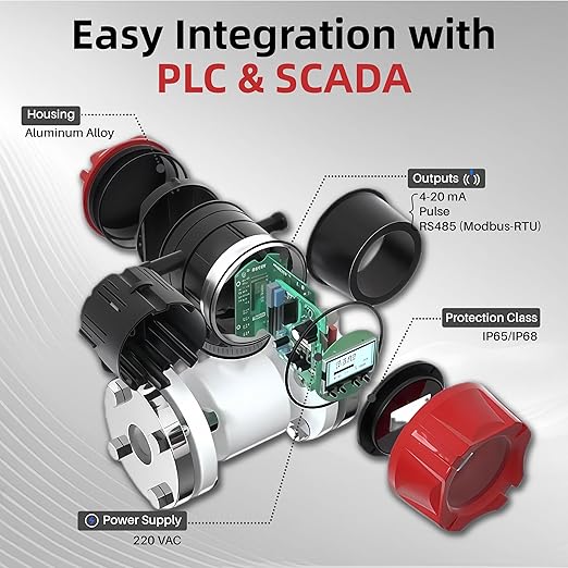 Electromagnetic Flow Meter,High-Precision Industrial Flowmeter Digital Display IP65 Protection 4-20mA Output Pipe Sensor for Wastewater, Sewage, and Seawater（DN65)