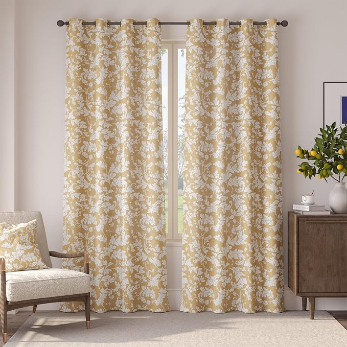 jinchan Brown Floral Blackout Curtains 84 Inch Farmhouse Grommet 2 Panels | - Image 3