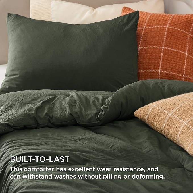 Bedsure Twin/Twin XL Comforter Set, Dark Green Soft Prewashed Bedding - Image 3