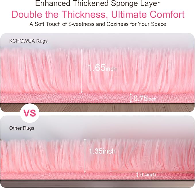 KICHOWUA 5x8 Thick Pink Fluffy Shag Rug - Image 3