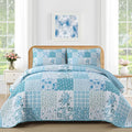 Mybedsoul Blue Patchwork King Size Quilt, Soft Boho Floral King Bedspreads by Mybedsoul
