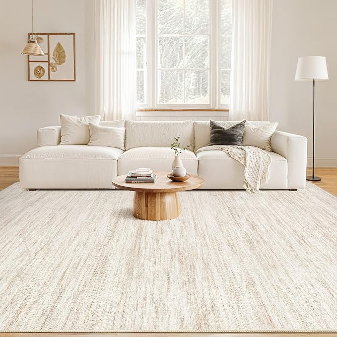 Nakagishi Boho 9x12 Area Rug Living Room Rugs Machine Washable Beige | Soft - Image 4