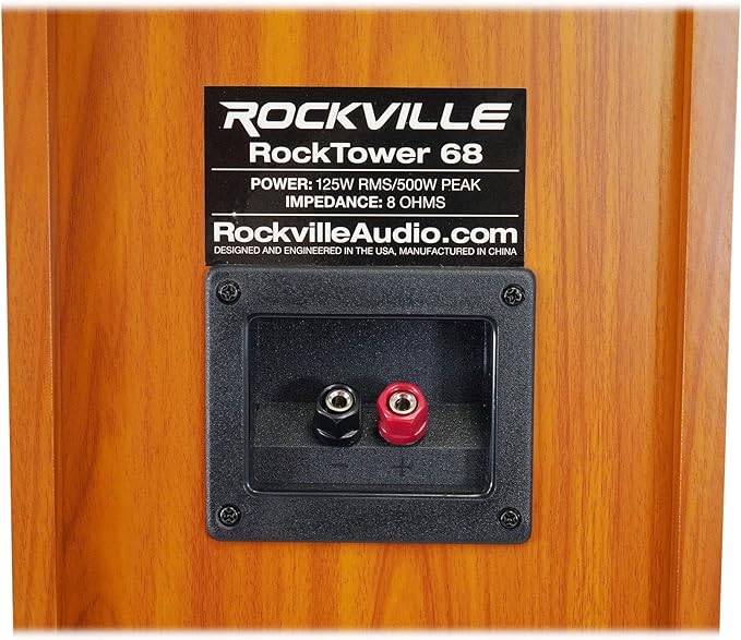 Rockville RockTower 68C Passive Tower Speaker, 8 Ohm, Classic Wood Grain, 500W Peak, 3-Way, Dual 6.5", MDF Cabinet, Detachable Grille, for Home Audio