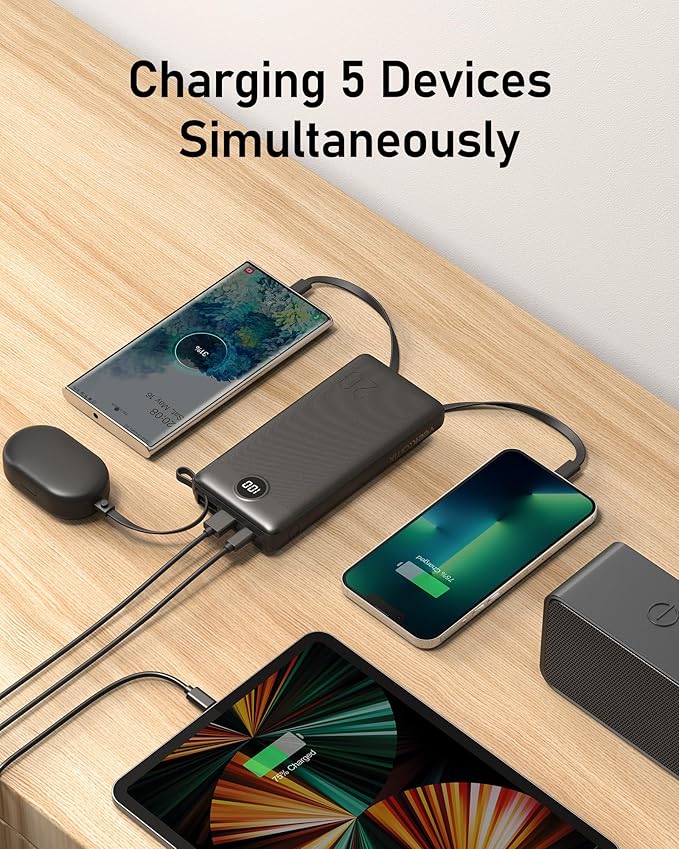 VEEKTOMX Portable Charger Built-in Cables, 20000mAh Power Bank for iPhone, Fast Charge USB C Battery Pack Travel Essentials Powerbank Compatible with iPhone 17/16/15/14, Samsung S25/24, Android, etc