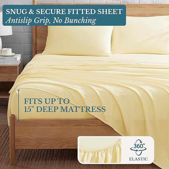 Casa Platino King Bed Sheets Set – 4 Piece Pre-Washed Set, Ultra Soft Microfiber, Breathable Cooling Fabric, Deep Pocket 15” Fitted Sheet, Hotel-Inspired King Bedding Set for Comfort - Vanilla