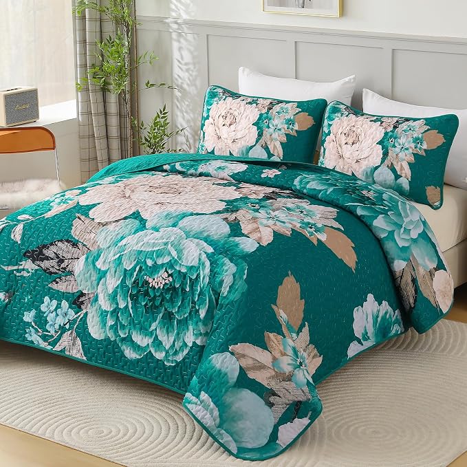 WONGS BEDDING Quilt King Size, Soft Microfiber Lightweight Plant Farmhouse Bed - Image 2