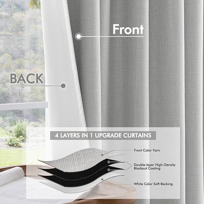 MIULEE 100% Blackout Back Tab Pleat Linen Curtains 50" Wx84 L, Thick Faux Linen - Image 5