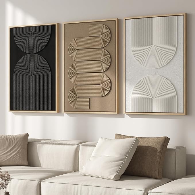Large 3D Textured Framed Boho Modern Neutral Abstract Wall Art by Cuspin