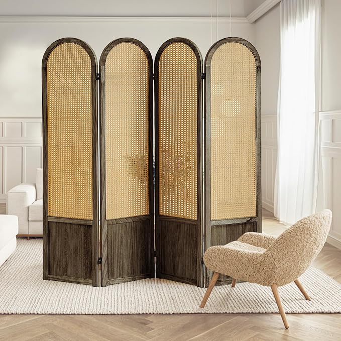 4 Panel Rattan Room Divider Screen, Boho Folding Privacy Screen | Decorative - Image 8