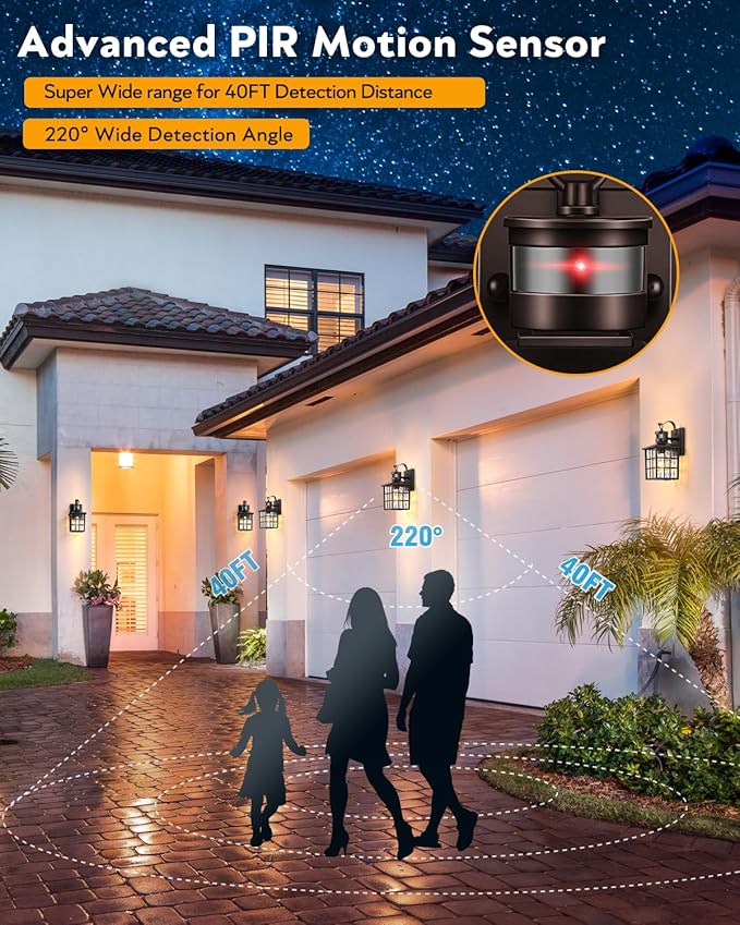 VIANIS 2 Pack Motion Sensor Outdoor Lights for House, Oil Rubbed Bronze Farmhouse Outdoor Porch Lights Wall Mount, 100% Aluminum Exterior Sconce Lights for Coach, Outdoor Garage Lighting Fixtures