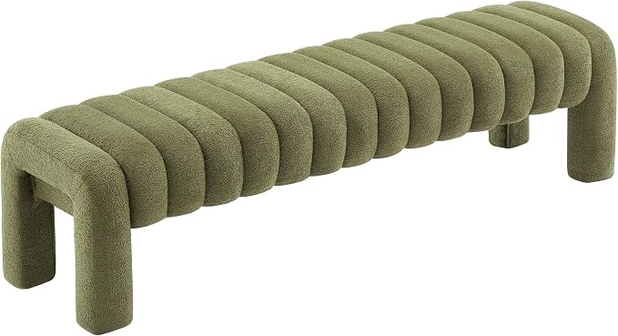 63" Boucle Bed Bench, Cute Upholstered Channel Tufted Bench - Image 9