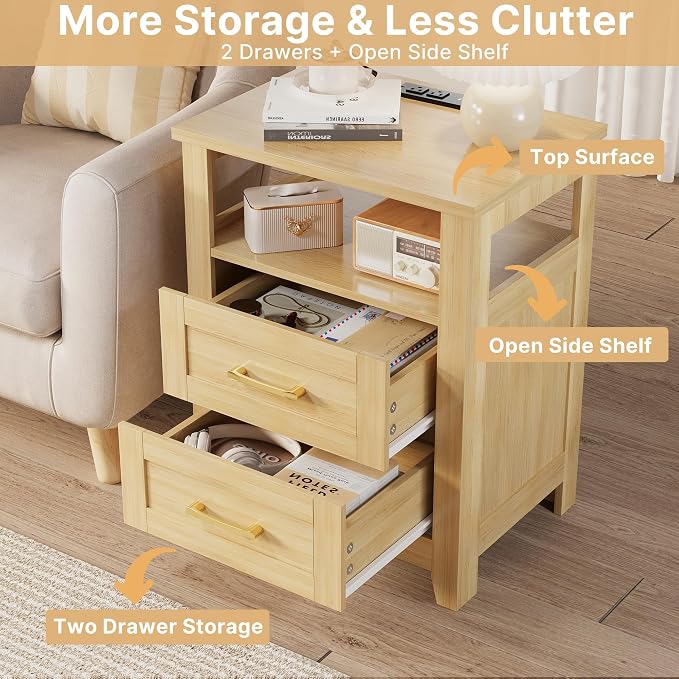 Decofy Farmhouse 2-Drawer Nightstand Set of 2 - Image 3
