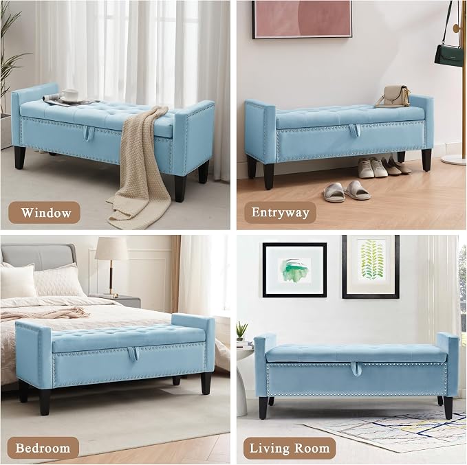 Velvet Storage Ottoman Bench, Modern Entryway Ottoman Bench - Image 6