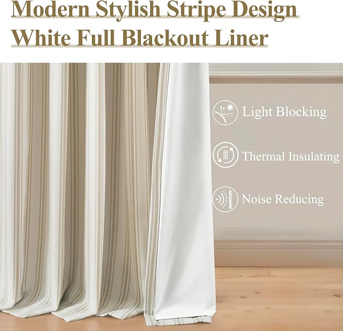 ZJDECOR Beige Striped Full Blackout Curtain Panels 63 Inch - Image 3