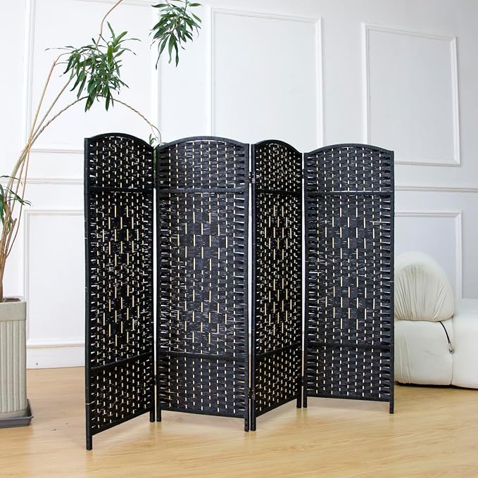 4-Panel Short Room Divider, 3.9 ft Freestanding Partition Wall, Natural Black - Image 4